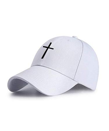 Unisex Cross Dad Hat Embroidery Cotton Baseball Cap Adjustable Snapback Hat White