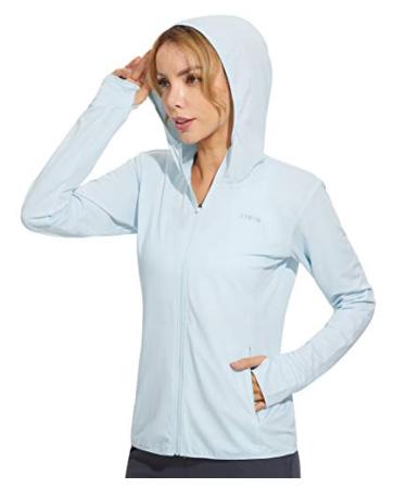 Libin Women's Full Zip UPF 50+ Sun Protection Hoodie Jacket Long Sleeve Sun Shirt Hiking Outdoor Performance with Pockets 01-ice Blue-upgrade Medium