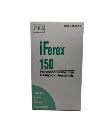 iFerex 150 Polysaccharide Iron Complex Capsules by Ziks - 10 x 10 Unit dose Blister Pack- 100 Capsules