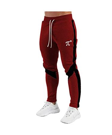 PIDOGYM Men's Track Pants,Slim Fit Athletic Sweatpants Joggers with Zipper Pockets Red Medium