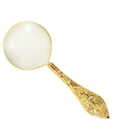 Magnifying 5X Gold 45mm Diameter Magnifier Glass Lens Metal Glass Mirror Flower Magnifier Complex Pattern Handle Magnifying Glass Loupe Made in China