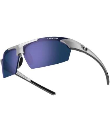 Tifosi Jet Sport Sunglasses - Metallic Silver Frame/Smoke & Blue Lens | Ideal for Cycling, Hiking, Running - Buy Online on GoSupps.com