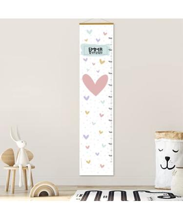 Well marked - Personalized height chart for children - with the child's name and date of birth. (Hearts)