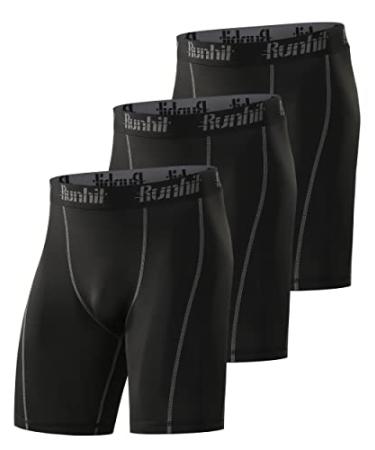 Runhit Compression Shorts Men Underwear Spandex Running Shorts Workout Athletic 3 Pack:black Grey Medium