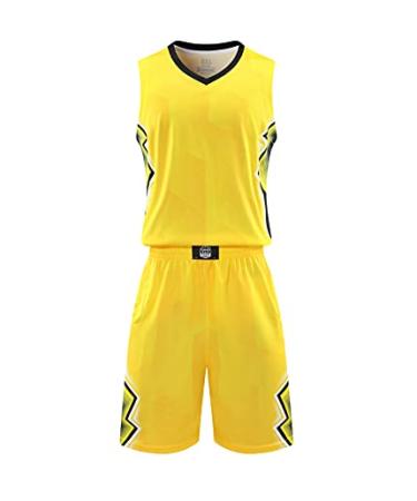 Topeter Men Mesh Jersey Blank Team Uniform Basketball Shorts for Sports Scrimmage Yellow 2XL