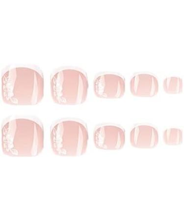 French Tip Press On Toenails with Nail Tips White edge French flower pattern fake Toenails press on Toenails Acrylic False Toenails Cute Artificial NailsToenails - Buy Online on GoSupps.com