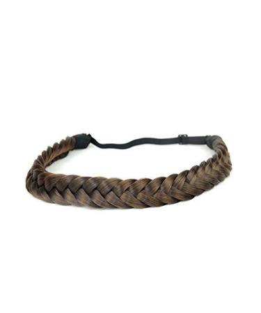 Bobiya 2 beaches synthetic hair fold headband classic chunky braided braids elastic stretch toupet for women-girl beauty addition 54g (dark brown)