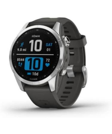 Garmin fenix 7S, smaller sized adventure smartwatch, rugged outdoor watch with GPS, touchscreen, health and wellness features, silver with graphite band, 010-02539-00 - Buy Online on GoSupps.com