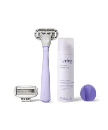 Flamingo Women's Razor Shave Set - Razor Handle, 2 Five-Blade Cartridges, Foaming Shave Gel, Shower Holder (Lilac) - Buy Online on GoSupps.com
