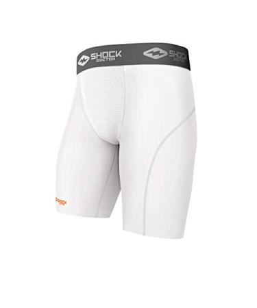Shock Doctor Compression Shorts with Cup Pocket. Supporter Underwear (Cup NOT included). Baseball, Hockey. Youth & Adult Medium Youth White