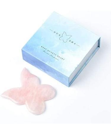 Butterfly Shape Pink Massage Tools - Rose Quartz Jade Roller & Gua Sha Board for Facial Lifting and Relaxation - Buy Online on GoSupps.com