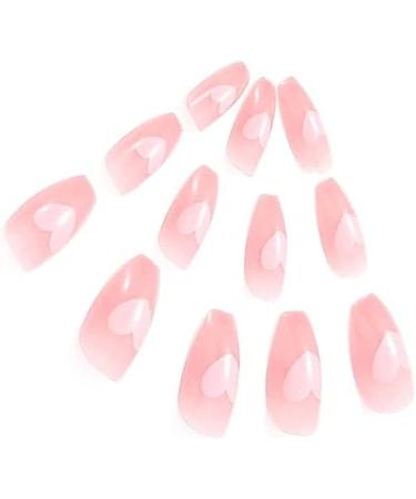 U-K Fake Nail Pink Heart False Nail Acrylic Full Cover Fingernails Press on Nails Set Artificial Long False Nail for Women Girls 24 PCS Practical & Professional - Buy Online on GoSupps.com