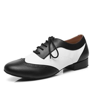 Minishion Dancing Shoes for Men 1" Standard Heel Leather Ballroom Dance Shoes 9.5 L421-black/White 1" Heel