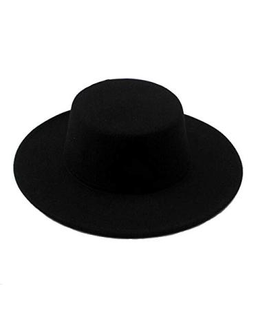 1PCS Black Classic Flat Top Blend Fedora Hat Brim Church Derby Cap for Unisex Men Women