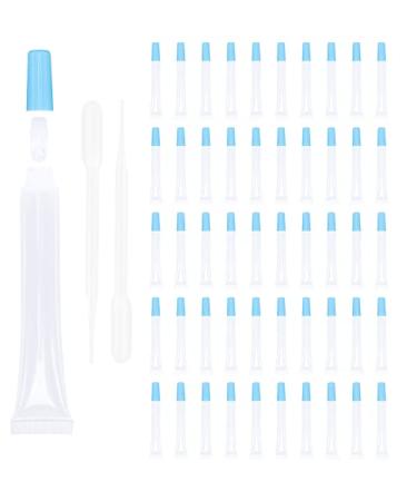 50pcs empty long slim 15ml squeeze lip gloss tubes with syringes blue lid