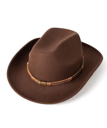 HUDANHUWEI Men Women Wide Brim Cowboy Hat Pinch Front Cowgirl Hat Coffee