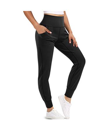 LEINIDINA Womens Jogger Pants High Waisted Sweatpants with Pockets Tapered Casual Lounge Pants Loose Track Cuff Leggings Black Medium