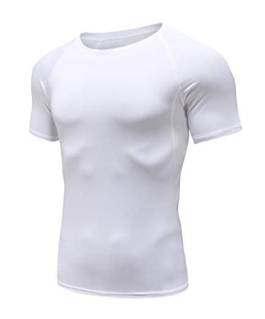 Men's Cool Dry Compression Short Sleeve Sports Baselayer T-Shirts Tops (Pack of 1 or 3) White Medium