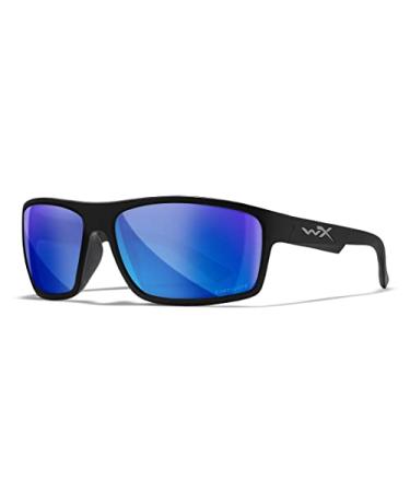 Wiley X Peak Captivate Polarized Sunglasses, Safety Glasses for Men and Women, UV Eye Protection for Shooting, Fishing, Biking, and Extreme Sports, Matte Black Frames, Blue Mirror Tinted Lenses