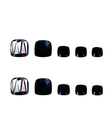 Press On Toenails Fake Toenails with Glue False Toe Nails for Women Salon Home Pedicure Artificial Feet Nails Decoration Glue On Toenail Art Tips 24pcs Black