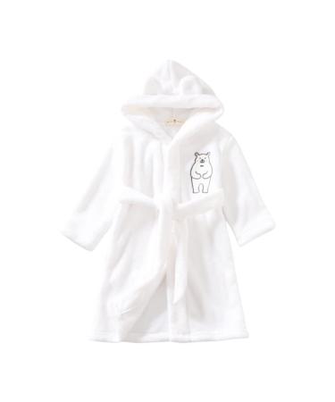 Miyanuby baby boy girls bathrobe soft flannel long-sleeved animal hoodie morning mantle nightwear homewear for children baby boy girls gift 2-3 years of polar bear white
