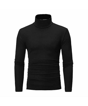 Men's Turtleneck Top Slim Fit Solid Base Sweater Casual Long Sleeve Underwear Tops Male Cozy Breathable Blouse T-Shirt Black Medium