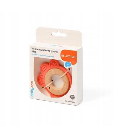 BABYONO wooden teething ring silicone HEN (1075/03)