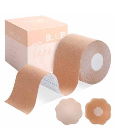 Boob Tape and 2 Pcs Petal Backless Nipple Cover Set, Breathable Breast Lift Tape Boobytape for Breast Lift Athletic Tape with Silicone Breast Petals Reusable Adhesive Bra for A-E Cup Large Breast