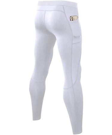 CARGFM Men's Compression Pants - White Active Running Tights with Pocket | Medium - Buy Online on GoSupps.com
