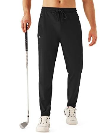 URBEST Men's Stretch Golf Pants with Zipper Pockets Slim Fit Athletic Sweatpants for Men Workout Travel Running Medium Black