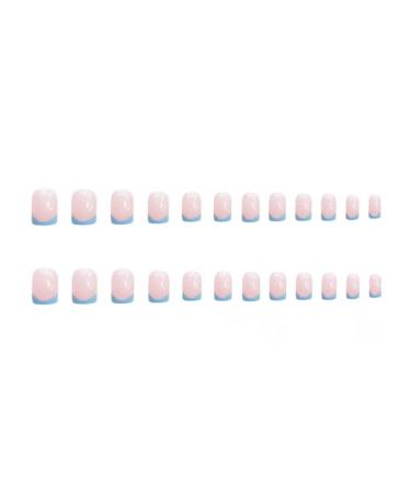 Foccna 24pcs Blue French Square Fake Nails - Glossy Press on Nail Tips for Artificial Manicure - Buy Online on GoSupps.com