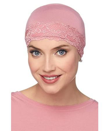 Cardani Lace Sleep Cap - Soft Hat Liner Viscose from Bamboo One Size Rose Quartz With Rose Quartz Lace