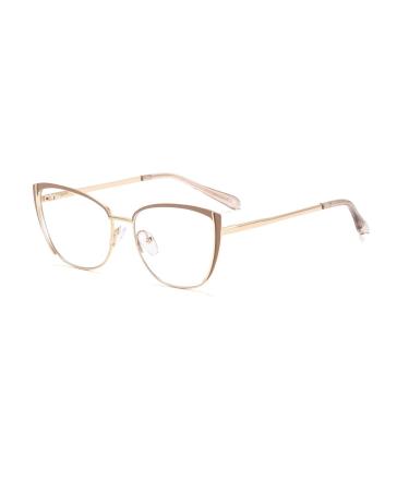 kachawoo Blue Light Blocking Glasses Retro Women Metal Eyeglasses Frame Cat Eye Anti Blue Light Computer Glasses Khaki Gold Frame