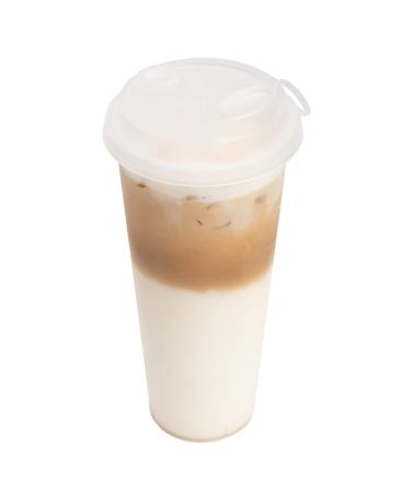 Restaurantware Bev Tek Clear Plastic 2-in-1 Straw or Sippy Cup Lid - with Two Plugs Fits 12 16 and 24 oz - 25 count box