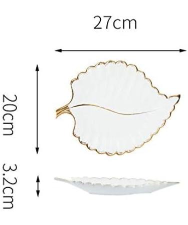 Fruit Dish Gold Plating Ceramic Plate Set Fashion Maple Leaf Design Jewelry Tray Tableware Accessories Dim Sum Fruit Plate Kitchen Dining Dish White S - Buy Online on GoSupps.com