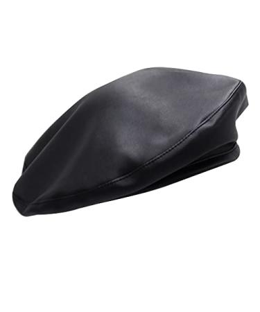 Womens Classic Pu Leather French Beret Hat Black