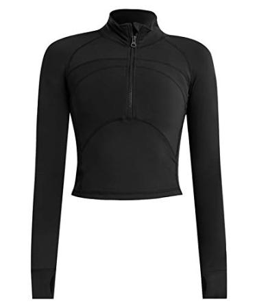 Vsaiddt Women's Athletic Half Zip Pullover Sweatshirt Workout Top Crop Quarter Zip Pullover Yoga Running Jackets A-black Large