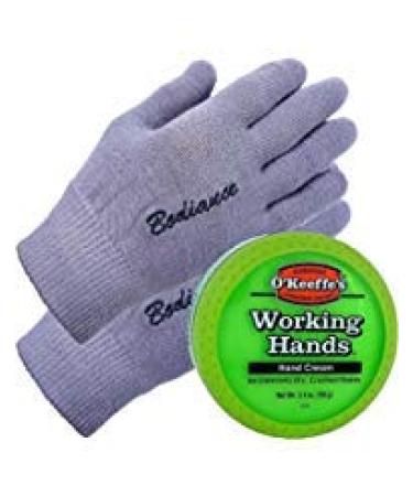 Hand Cream for Dry Cracked Hands and Hand Repair Gloves Bundle: O'Keeffe's Working Hands Cream (Unscented, Non-Greasy 3.2 oz.), Gel Moisturizing Gloves Men or Women (1 pair, Gray, Unscented)