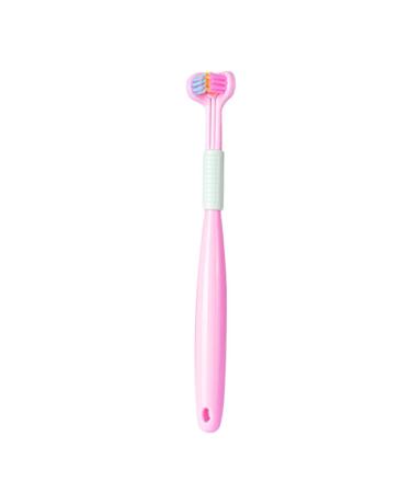 Auklopvzz three -sided toothbrush for children is fun and relieves tooth cleaning.Plastic toothbrush with three heads for tooth cleaning A22 peach pink child