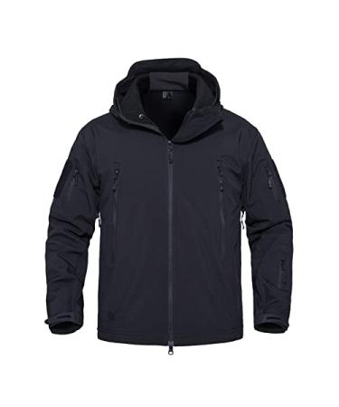 TACHAVEK Men's Tactical Soft Shell Jacket Waterproof Winter Snow Ski Jacket Military Fleece Hooded Black XX-Large