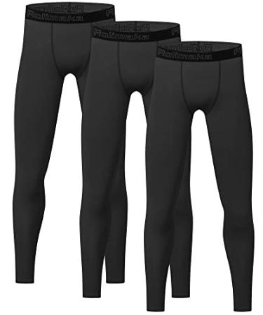 4 or 3 Pack Youth Boys' Compression Leggings Tights Athletic Pants Sports Base Layer for Kids Cold Gear Black 3 Pack Small