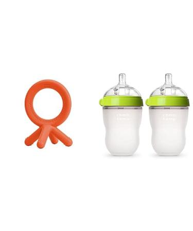 Comotomo Baby Bottle Green 8 Ounce (4 Count)  Comotomo Silicone Baby Teether Orange