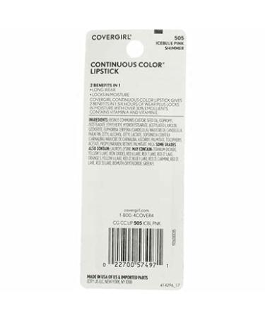 COVERGIRL Continuous Color Lipstick Iceblue Pink 505 0.13oz - Pack of 2 | Long-Lasting Lipstick Set - Buy Online on GoSupps.com