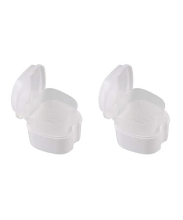 Junguluy 2x white prosthesis shell prosthesis cup with sieve prosthesis bath box storage box for false teeth with a basket network container for trips