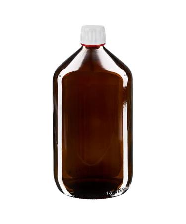 10 x brown glass bottle 1000ml / medicine bottle including tamper-evident screw cap OV white DIN 28