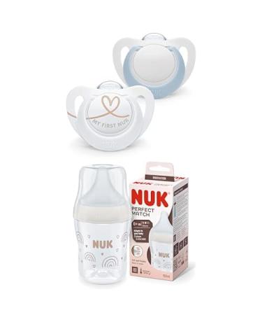 Bundle from NUK Star Babyschnuller |BPA-free silicone pacifier |0 6 months |Blue |2 pieces + Nuk Perfect Match Baby bottle |From 0 months |Temperature Control |Anti-colic |150 ml