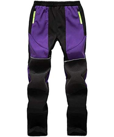 Youth Boy's Girls Outdoor Mountain Windproof Waterproof Ski Bibs Soft Shell Casual Outdoor Hiking Pants Ski Snow Trial Pants 3-4T A-black-purple