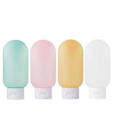 Zalujmus travel bottle leakage-proof refillable container set (60 ml) with label and transparent carrying bag for liquid shampoos soap and toilet articles 4 pieces (multi-colored) - Buy Online on GoSupps.com