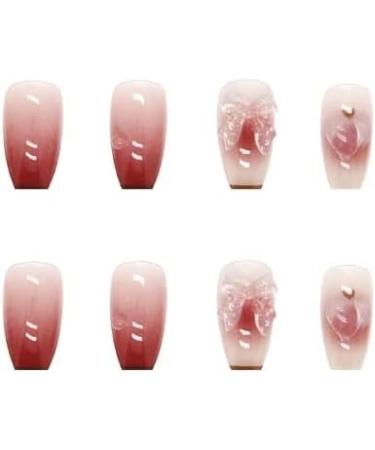 HJKOGH 24Pcs/Set Short Ballet Fake Nails Peach Nails Arts Manicure False Nails with Design with Wearing Tools - Buy Online on GoSupps.com