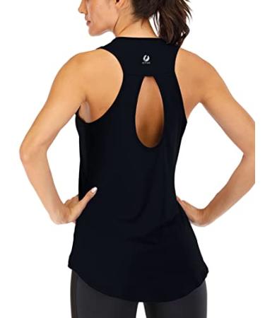 ICTIVE Yoga Tops for Women Loose fit Workout Tank Tops for Women Backless Sleeveless Keyhole Open Back Muscle Tank Large Black